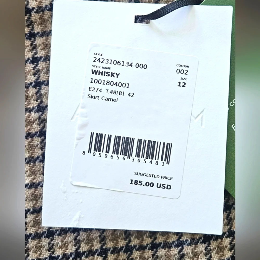 NWT Marella Women's‎ Houndstooth Mini Whisky Wool Skirt: Color- Camel: Size- 12